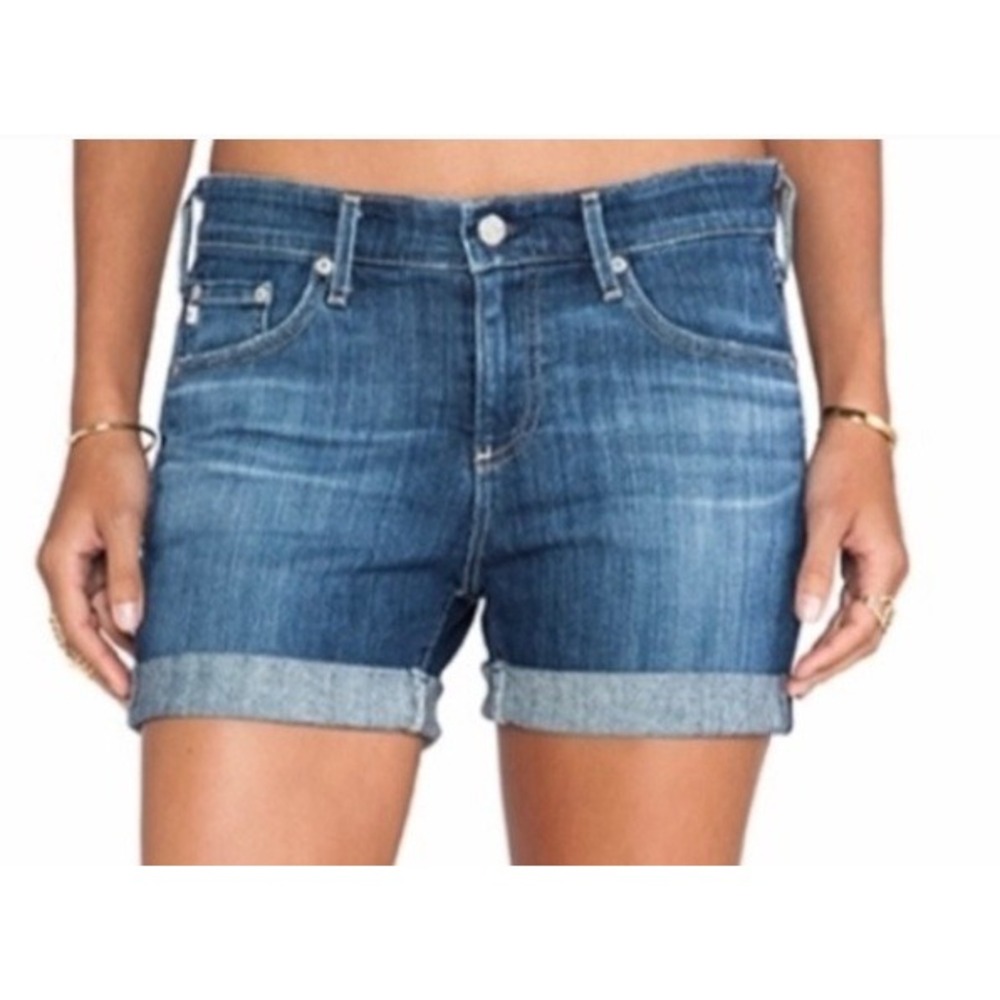 AG Adriano Goldschmied Blue Denim Cuffed Jean Shorts